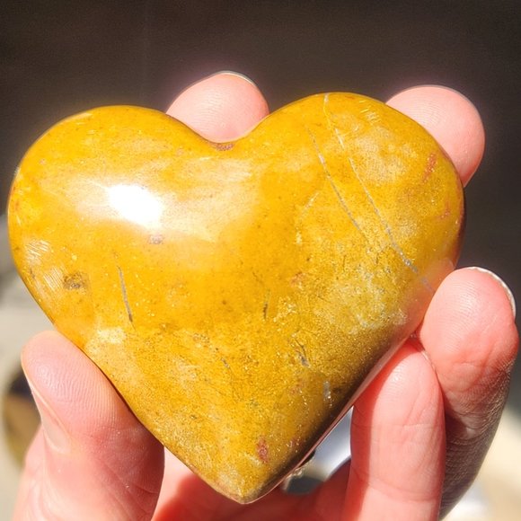 Peruvian Yellow Onyx Natural Stone Heart Rock Mineral Valentine - Picture 10 of 11
